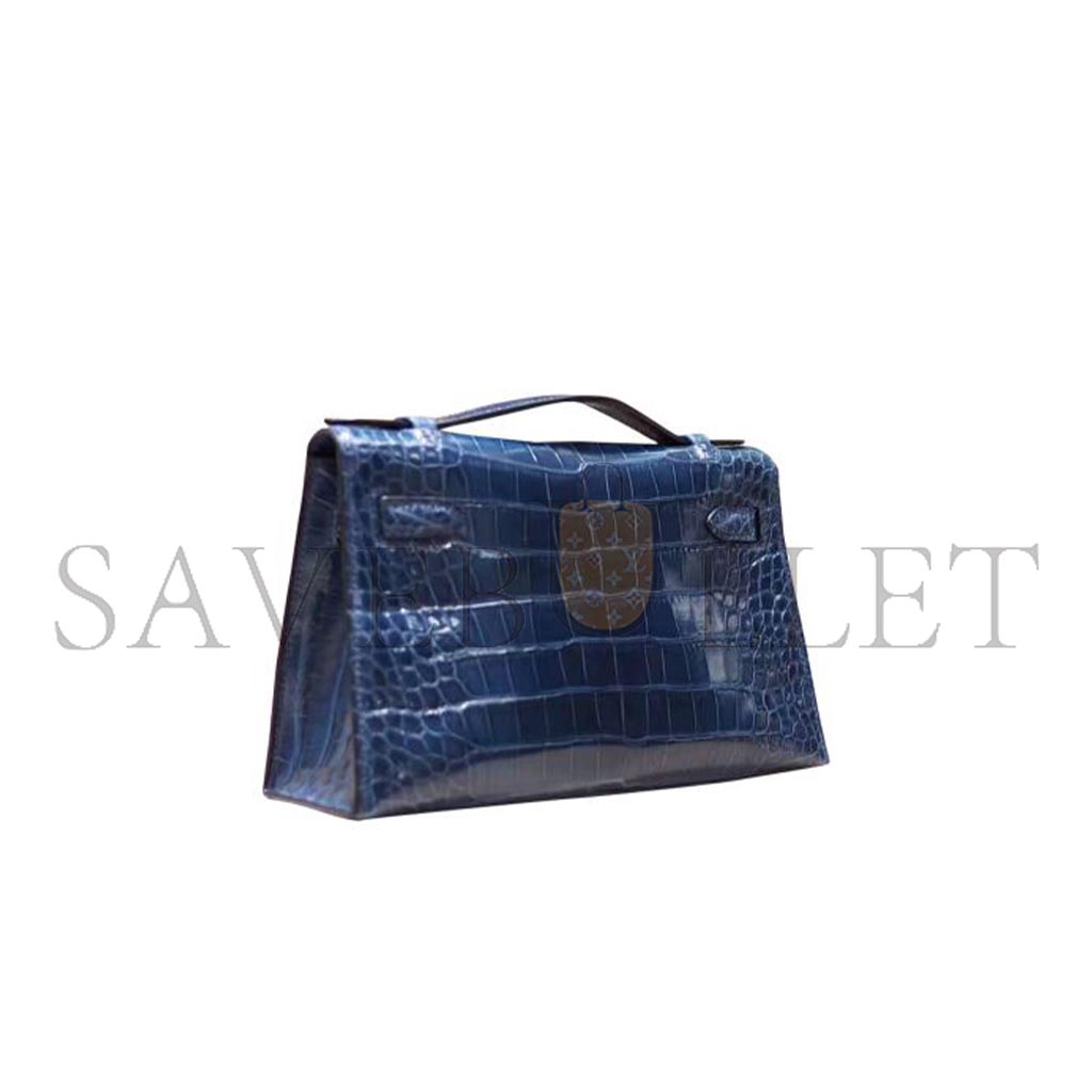 HERMÈS MASTER MINI KELLY POCHETTE BAG  BLUE ROY SHINY ALLIGATOR (22*14*7cm) 